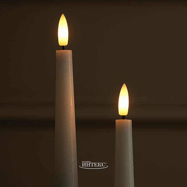 Столовые светодиодные свечи с имитацией пламени Athena 29 см белые, 2 шт, на батарейках Edelman