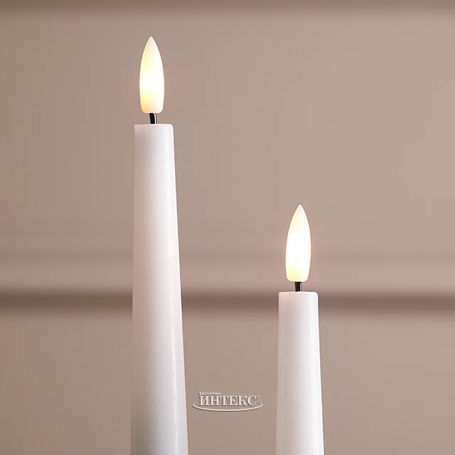Столовые светодиодные свечи с имитацией пламени Athena 29 см белые, 2 шт, на батарейках Edelman