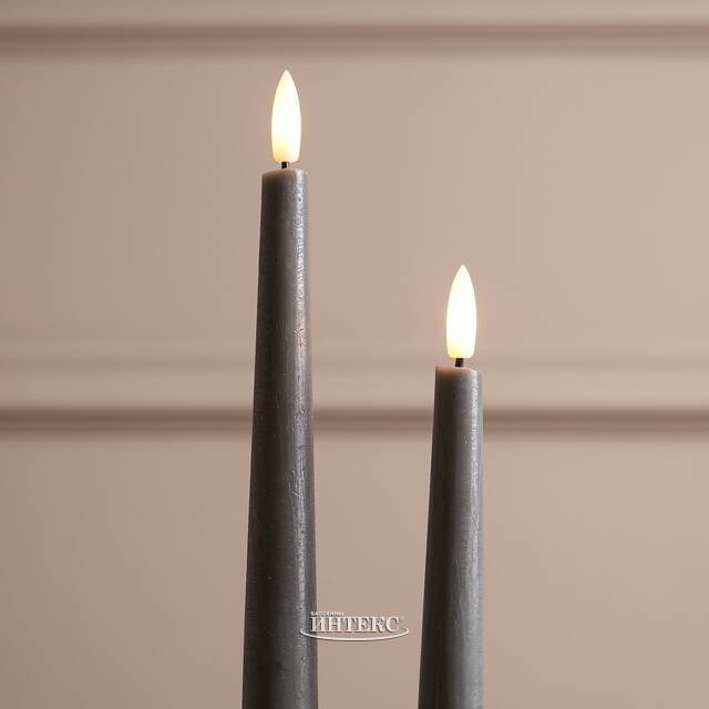 Столовые светодиодные свечи с имитацией пламени Athena 29 см серые, 2 шт, на батарейках Edelman