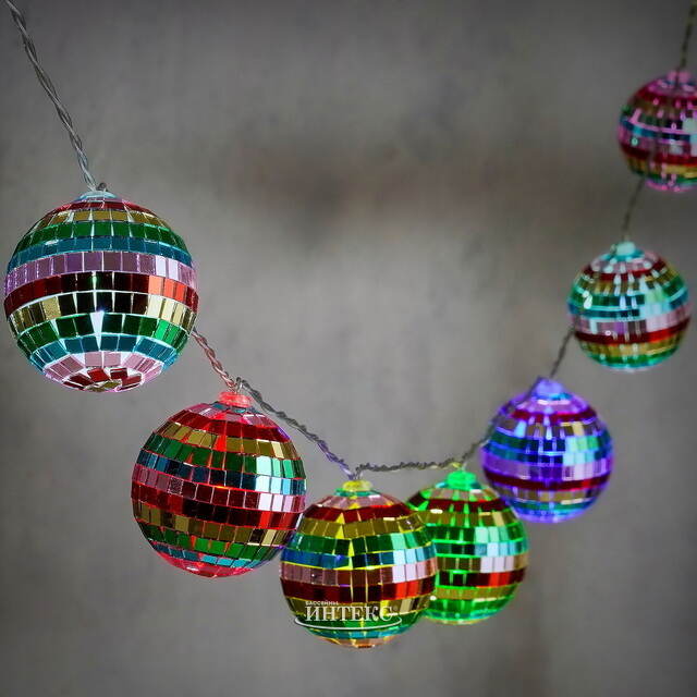 Светодиодная гирлянда Диско Шар - Rainbow Mirror 1.5 м, 10 RGB LED ламп, таймер, на батарейках Edelman