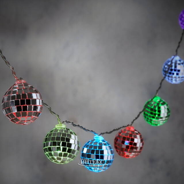 Светодиодная гирлянда Диско Шар - Reflection Mirror 1.5 м, 10 RGB LED ламп, таймер, на батарейках Edelman