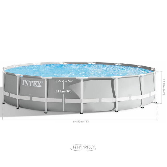 Каркасный бассейн 26724 Intex Prism Frame 457*107 см серый, картриджный фильтр, аксессуары INTEX