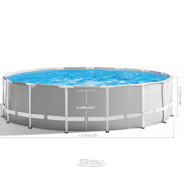 Каркасный бассейн 26726 Intex Prism Frame 457*122 см серый, картриджный фильтр, аксессуары INTEX