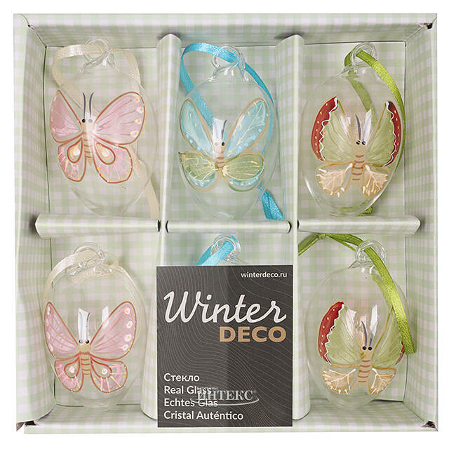 Декоративные пасхальные яйца - Tropical Butterflies 6 см, 6 шт, подвеска Winter Deco
