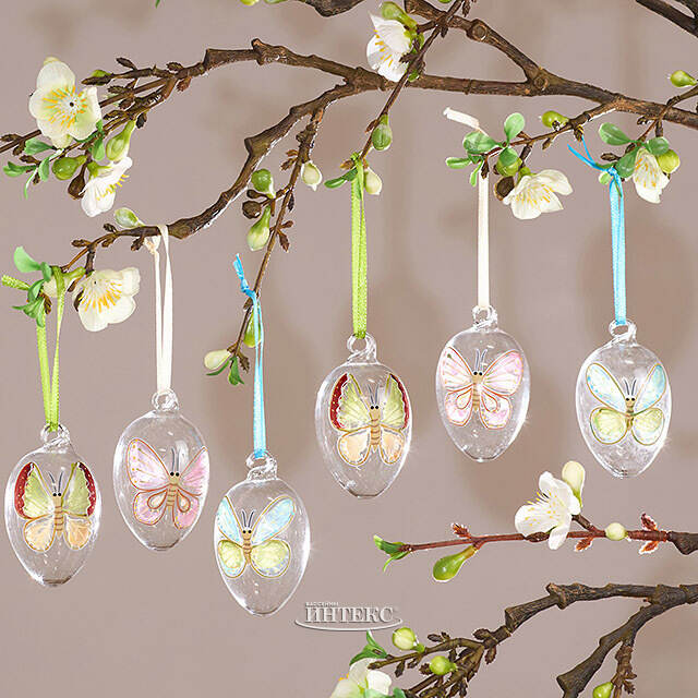 Декоративные пасхальные яйца - Tropical Butterflies 6 см, 6 шт, подвеска Winter Deco