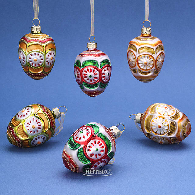 Набор стеклянных елочных игрушек Яйца - Pellio Intelvi 7 см, 6 шт, подвеска Winter Deco