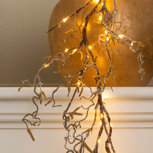 Светящаяся ветка - гирлянда Sparkling Hazel 120 см, 80 теплых белых LED ламп, на батарейках, IP44 Kaemingk