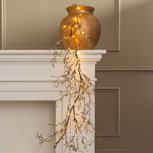 Светящаяся ветка - гирлянда Sparkling Hazel 120 см, 80 теплых белых LED ламп, на батарейках, IP44 Kaemingk