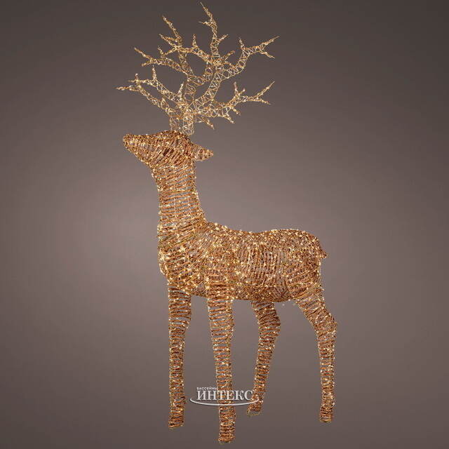Светящийся олень Golden horns 180 см, 1320 теплых белых LED ламп, таймер, IP44 Kaemingk