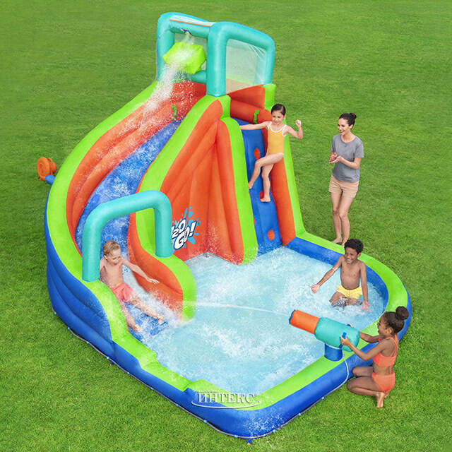 Водный игровой центр с горкой и стеной для скалолазания Turbo Splash 365*320*270 см синий Bestway
