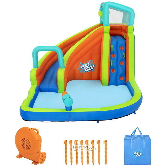 Водный игровой центр с горкой и стеной для скалолазания Turbo Splash 365*320*270 см синий Bestway