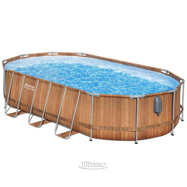 Каркасный овальный бассейн c гидромассажем Bestway Power Steel Spa 610*366*122 см коричневый, фильтр-насос, подсветка, аксессуары Bestway