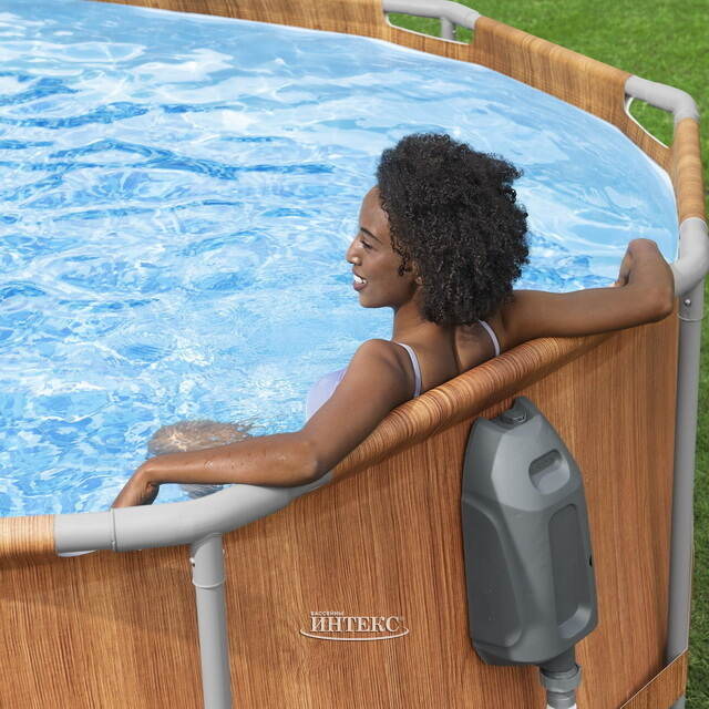 Каркасный овальный бассейн c гидромассажем Bestway Power Steel Spa 610*366*122 см коричневый, фильтр-насос, подсветка, аксессуары Bestway