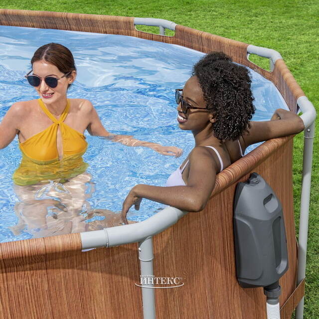 Каркасный овальный бассейн c гидромассажем Bestway Power Steel Spa 610*366*122 см коричневый, фильтр-насос, подсветка, аксессуары Bestway