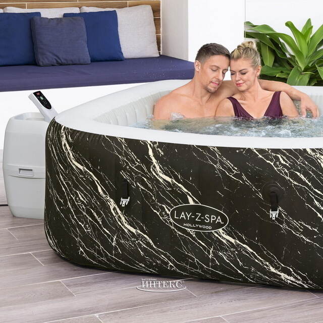 Надувной бассейн-джакузи Lay-Z-Spa: Hollywood Luxe 180*180*66 см, аэромассаж, теплосберегающий тент, подсветка Bestway