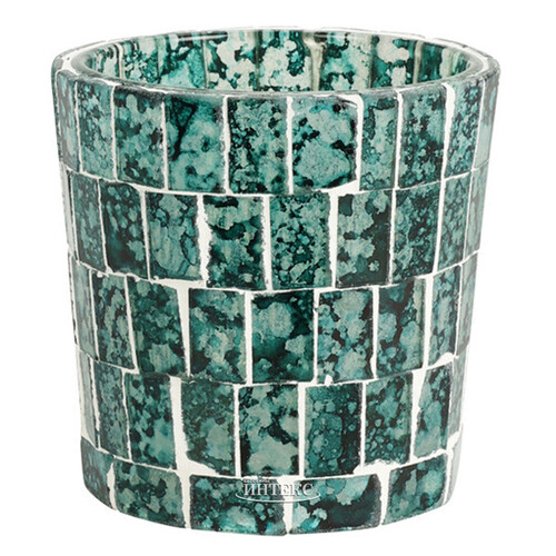 Стеклянный подсвечник Malachite Mosaic 6 см бирюзовый Koopman