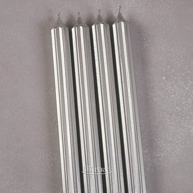 Высокие свечи 30 см Астерия серебряные, 4 шт Candleslight