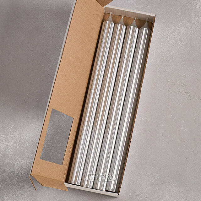 Высокие свечи 30 см Астерия серебряные, 4 шт Candleslight