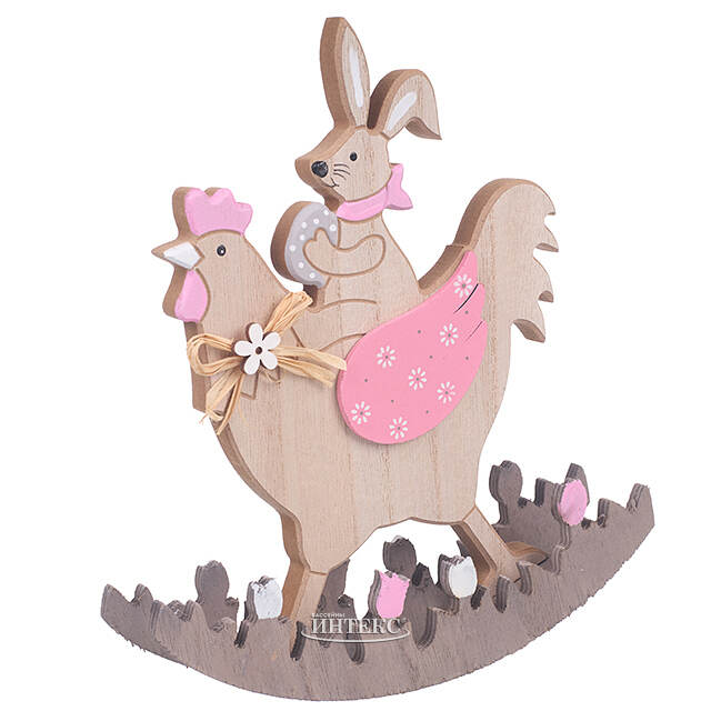 Декоративная фигурка Курочка-Качалка и Кролик Банни 23 см розовая Due Esse Christmas