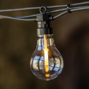 Ретро гирлянда Большие Лампочки, 20 ламп, теплые белые LED, 9.5 м, черный ПВХ, соединяемая, IP44 Kaemingk фото 6