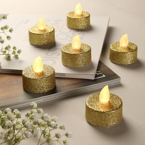 Чайная светодиодная свеча Golden Glitter 4 см, 6 шт, на батарейках (Koopman, Нидерланды). Артикул: AX5990600