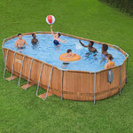 Каркасный овальный бассейн c гидромассажем Bestway Power Steel Spa 610*366*122 см коричневый, фильтр-насос, подсветка, аксессуары